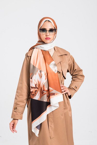 19V69 ITALIA Negru Tan Motiv Floral Seria Pavia Şal cu Agatator Eşarfă 90x200 Cm