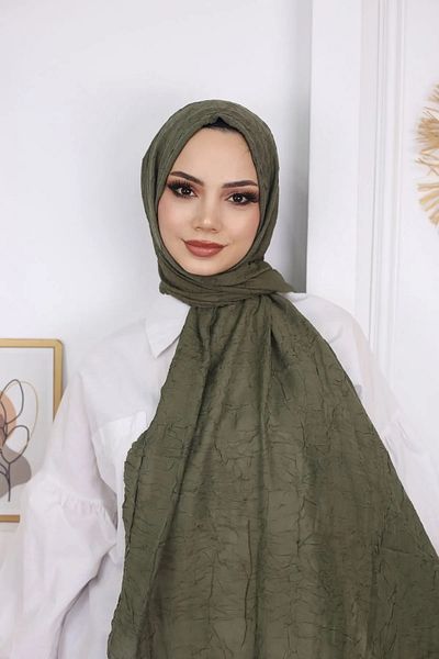 Huzurlu İpek Χακί Bamboo Kraş Shawl - Δεν απαιτείται σιδέρωμα
