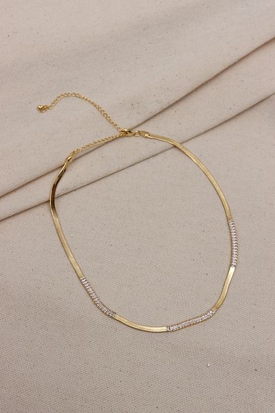 Süspüs Accessories Gold Colored Italian Chain Choker - Baguette Stone Detailed