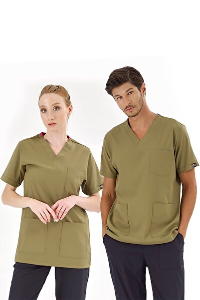 ÇİZGİ MEDİKAL Haki Likralı Tek Üst Unisex Kalıp