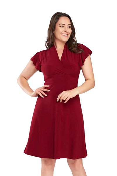 Laranor Burgundy Double Breasted Collar Women's Dress - Day and Night Elegance 17lb9102