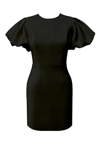 TARA COŞKUNTUNCEL Balon Kollu Bisiklet Yaka Mini Abiye Elbise