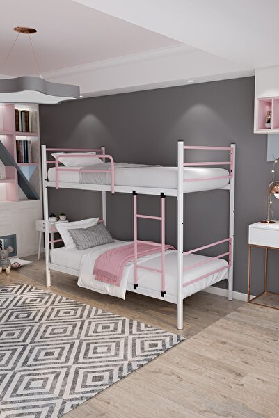 FANO Trend Ranza 90x200 Yatak Uyumlu Açık Pembe Ayrılabilir Metal Ranza Karyola