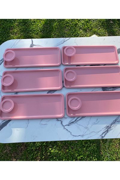 NEWTREND Züccaciye 2 Model 6-Piece Light Pink Presentation Tray - Baton and Macaron Holder, Cake Serving