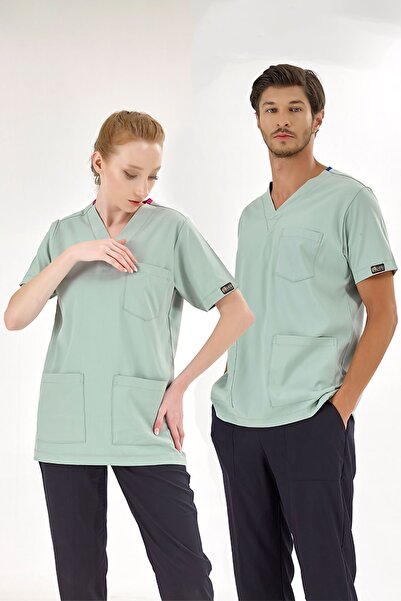 ÇİZGİ MEDİKAL Mint Yeşili Likralı Tek Üst Unisex Kalıp Hemşire Forması Doktor...