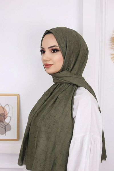 Huzurlu İpek Χακί Bamboo Kraş Shawl - Δεν απαιτείται σιδέρωμα