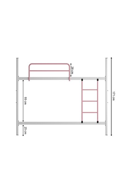 FANO Trend Ranza 90x200 Yatak Uyumlu Açık Pembe Ayrılabilir Metal Ranza Karyola