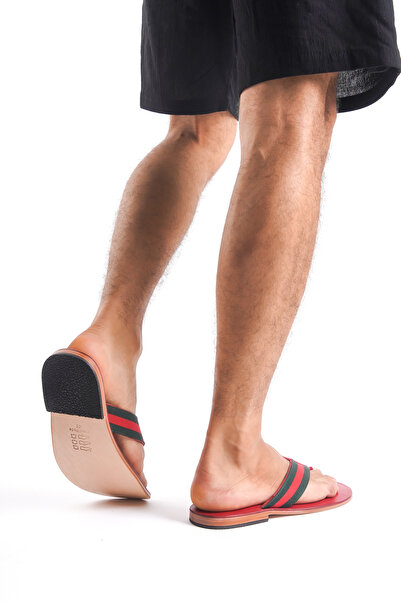 DaphneSandals Чоловічі червоні тапочки з натуральної шкіри - 1005