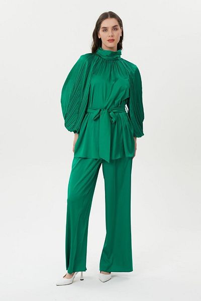 Jupe Shiny Satin Suit - Belted Waist