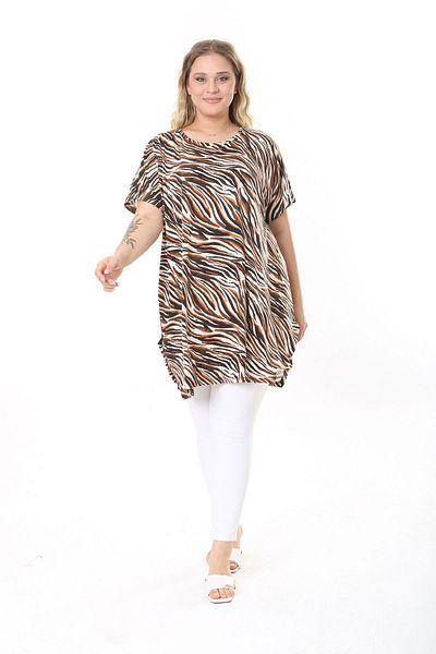 XL Modam WOMEN'S LARGE SIZE LYCRAL PATTERNED SIDE SLIT TUNIC