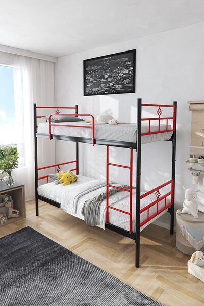 FANO Koza Ranza 90x190 Yatak Uyumlu Kırmızı Ayrılabilir Metal Ranza Karyola