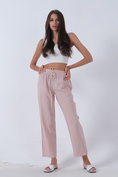 Feminist Stone Colored Linen Trousers - Tie Waist and Elastic0803447