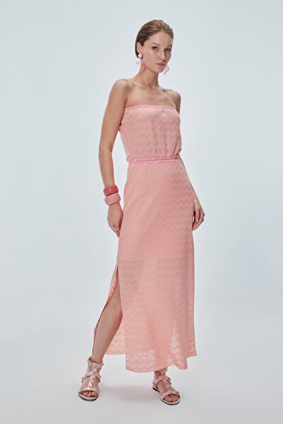 JOIN US Zikzak Desenli Straplez Maxi Elbise