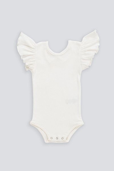 babynup Ribbed Body - Ballerina Cut, Ruffled Sleeves and Back Detail Ecru