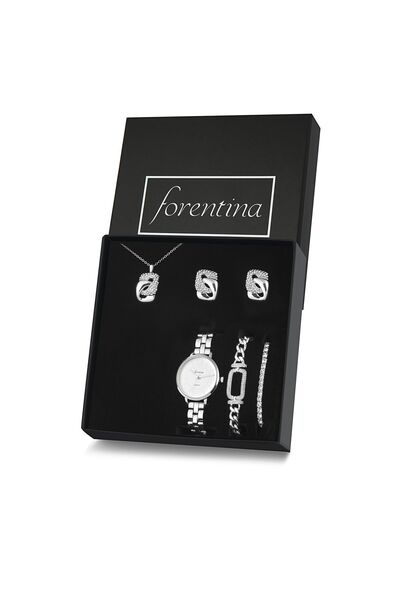Forentina Gümüş Kaplama Kolye Küpe Bileklik Saat Hediye Set - Ps314100tr