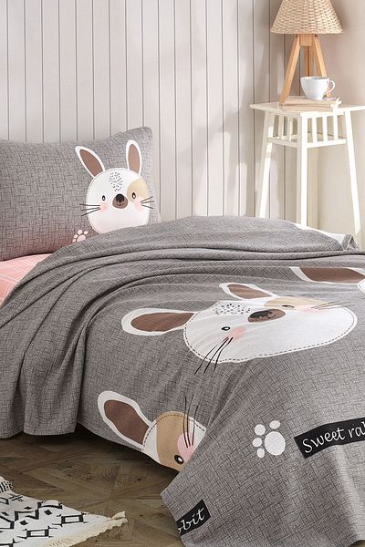 Eponj Home Printed Pique Set Single Rabbit A. Brown-Grey-Pink