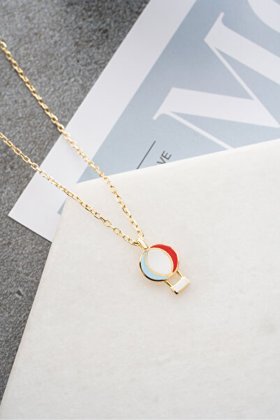 Nereze 925 Ayar Gümüş Gold Kaplama Mineli Minimal Balon Kolye