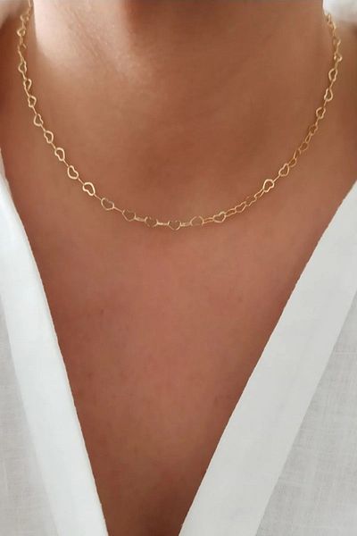 Elika Silver Heart Chain Model Women's Choker and Bracelet Set