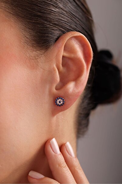 Nereze 925 Ayar Gümüş Rose Kaplama Minimal Nazar Küpe