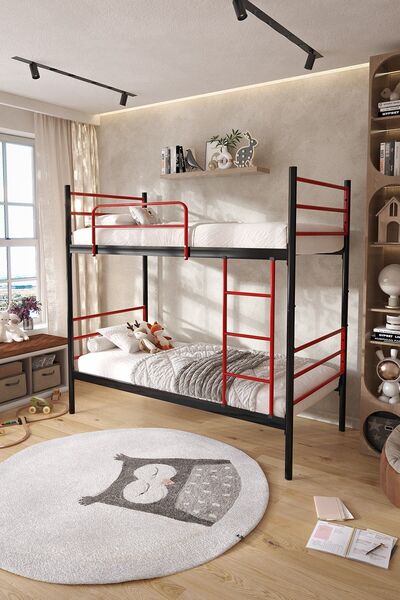 FANO Trend Ranza 90x190 Yatak Uyumlu Kırmızı Ayrılabilir Metal Ranza Karyola