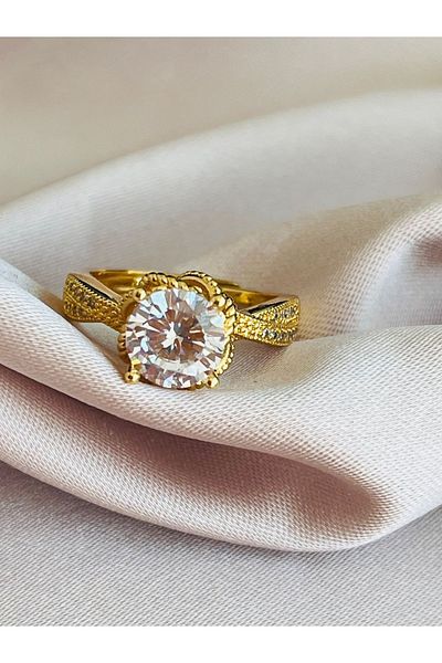 COCOSH TAKI Gold Colored Zircon Single Stone Adjustable Ring