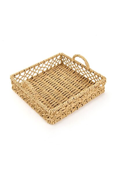 Evidea Deco Rustico Dekoratif Tepsi - Bej - 22 cm