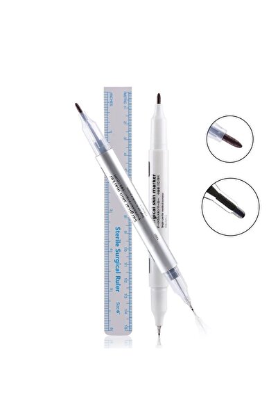 BİOMASER Microblading Klinik Tipi Çift Taraflı Mavi Işaretleme Kalemi 1mm, 0.5mm