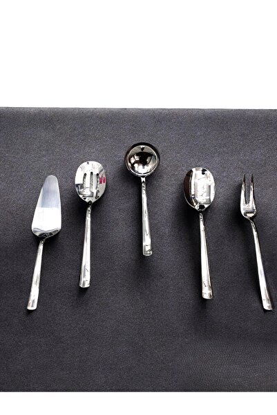Aslı Hediyelik 5 Piece Stainless Steel Silver Serving Set - Colander, Ladle, Shovel, Fork, Spoon - Dowry Holder