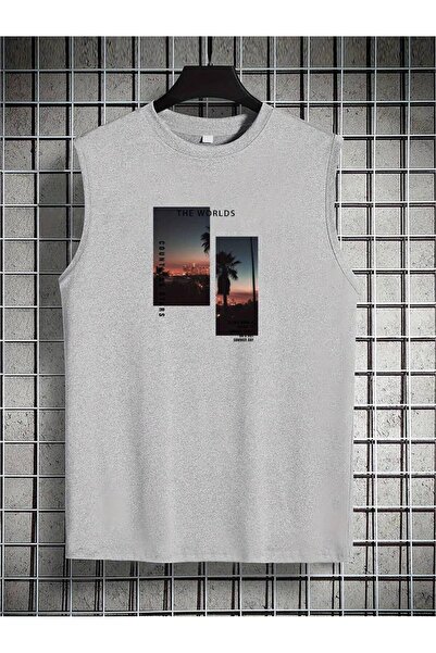 MOONBULL Tricou fără mâneci oversize pentru bărbați - imprimat The Worlds