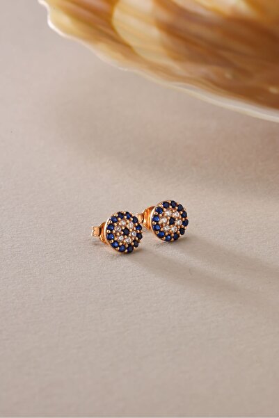 Nereze 925 Ayar Gümüş Rose Kaplama Minimal Nazar Küpe