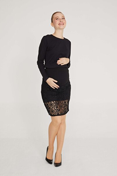 VAVIEN Dantelli Hamile Siyah Etek 1062