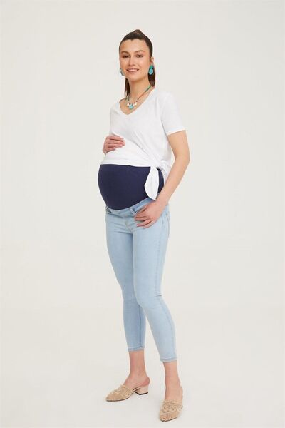 VAVIEN Kadın Açık Mavi Hamile Skinny Likralı Denim Pantolon 1071