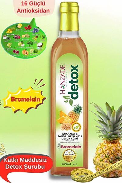 Hanzade Bitkisel Ananaslı & Sandaloz Sakızlı Detox Şurubu Kürü Bromelain 475 ml