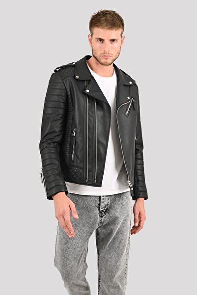 ALİN Venus Men's Black Biker Leather Jacket - Genuine Leather