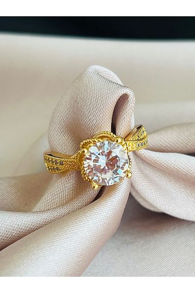 COCOSH TAKI Gold Colored Zircon Single Stone Adjustable Ring