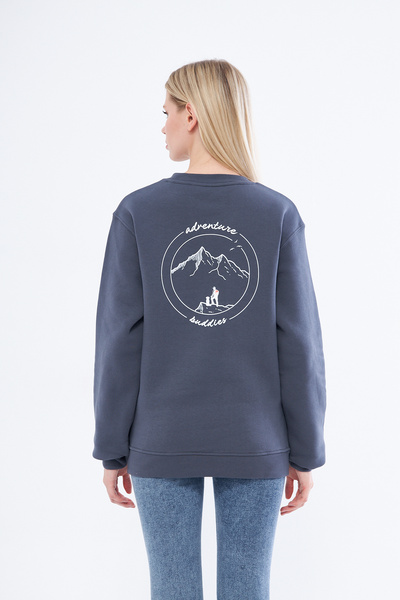 Moda Işık Anthracite Printed Women's Sweatshirt - Crew Neck
