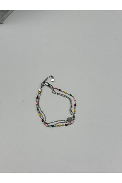 Mirabella Gift Women's Anklet with Beaded Heart Figure |   Stainless Steel Summer Accessory