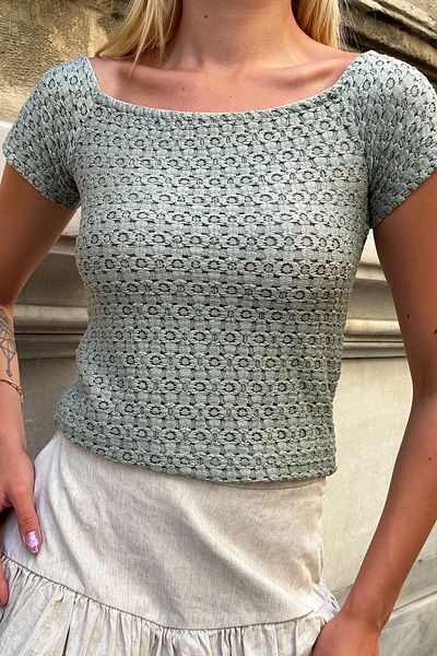 VAGGON Γυναικεία μπλούζα με υφή Madonna Collar Khaki - Prm1009