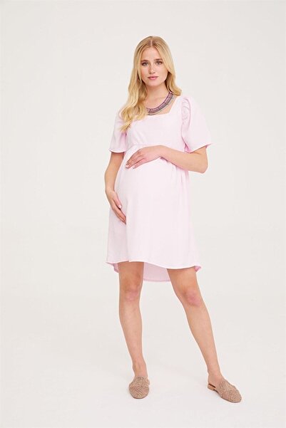 VAVIEN Kadın Hamile Pembe  Elbise 1066