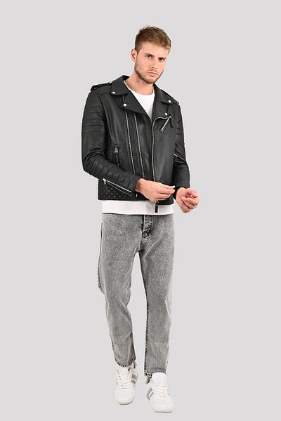 ALİN Venus Men's Black Biker Leather Jacket - Genuine Leather