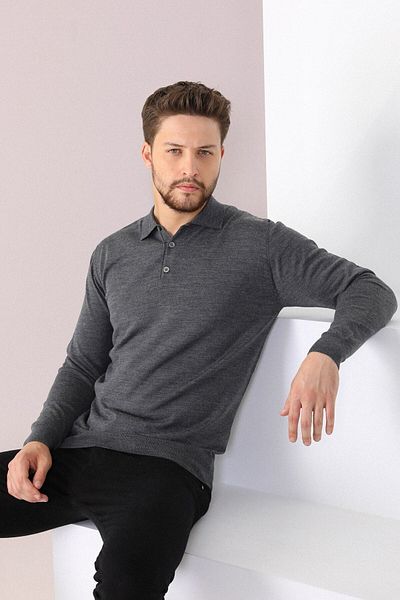 Ferraro Ανδρικό πουλόβερ με γιακά Anthracite Polo Superfine Knitwear