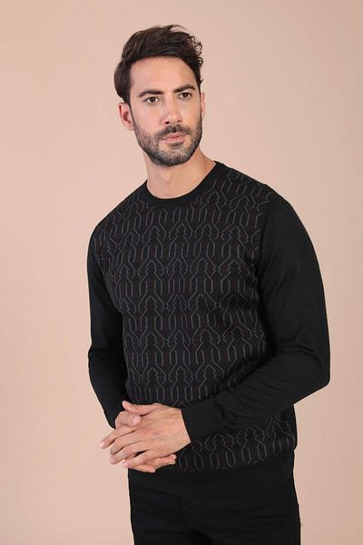 Ferraro Ανδρικό μάλλινο πουλόβερ Crew Neck Superfine - Μαύρο 3920