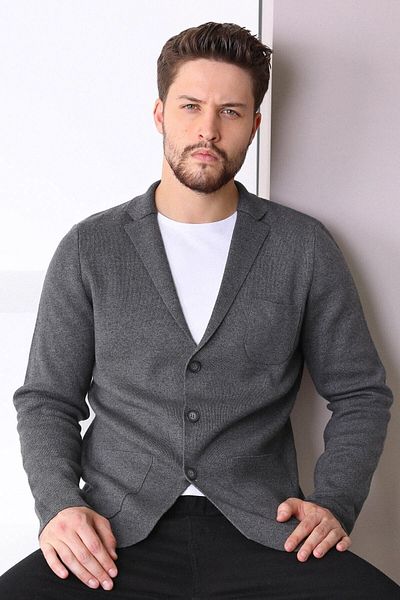 Ferraro Ανδρικό πλεκτό μπουφάν Anthracite με τρία κουμπιά λεπτό βαμβακερό