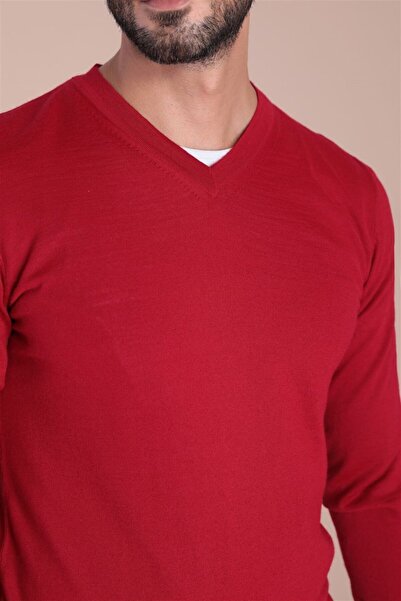 Ferraro Men's Red V-Neck Superfine Wool Sweater