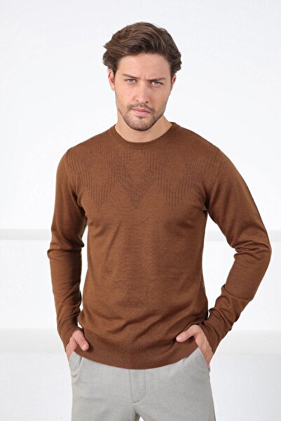 Ferraro Taba Bisiklet Yaka Superfine Yün Erkek Triko Kazak