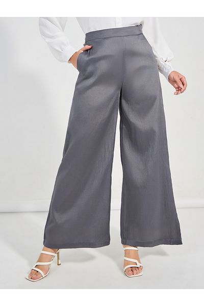 Styli Textured Wide Leg Pants with Concealed Zip