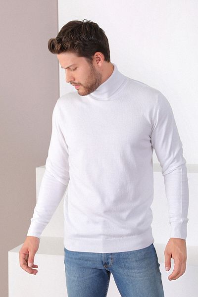 Ferraro Pulover alb din bumbac cu gât rotic pentru bărbați