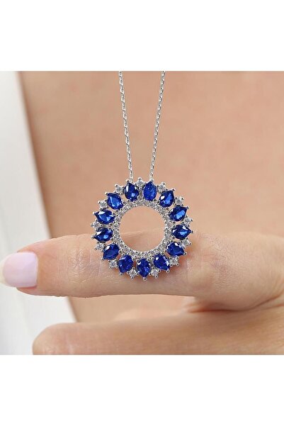 Mia Vento Safir Taşlı Okyanus Güneşi Gümüş Kolye