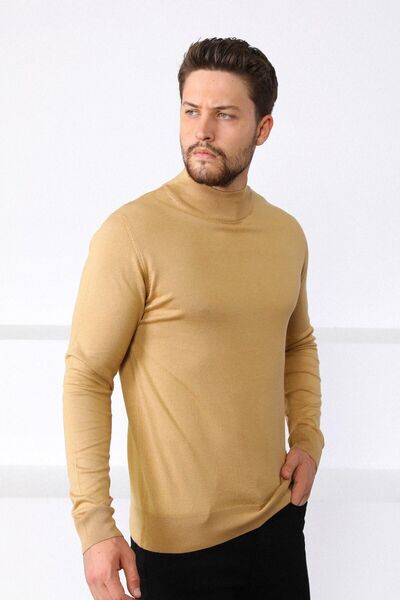 Ferraro K.beige Half Turtleneck 100% Cotton Men's Knitwear Sweater