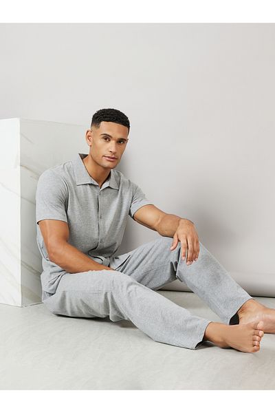 Styli Melange Shirt & Pyjama Nightwear Set
